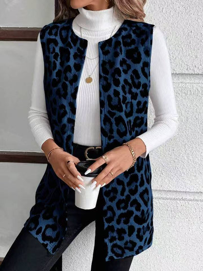 Women's Leopard Print Longline Fitted Vest