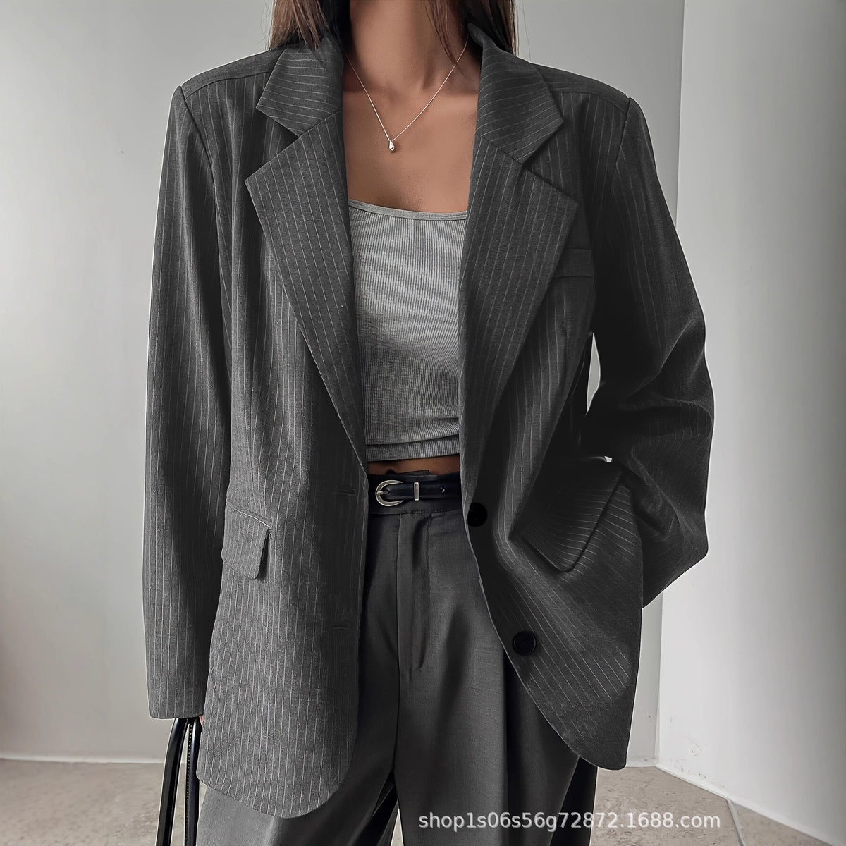 Women's Oversized Striped Blazer Casual Long Sleeve Jacket