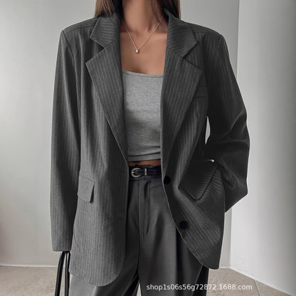Women's Oversized Striped Blazer Casual Long Sleeve Jacket