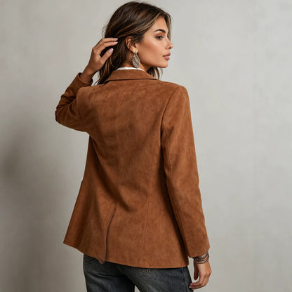 Women's Oversized Suede Blazer Vintage Brown Jacket