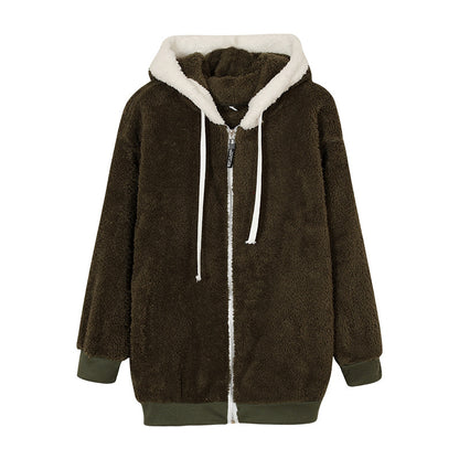 Women's Oversized Sherpa Fleece Zip Up Hooded Jacket