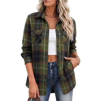 Womens Oversized Plaid Shacket Long Sleeve