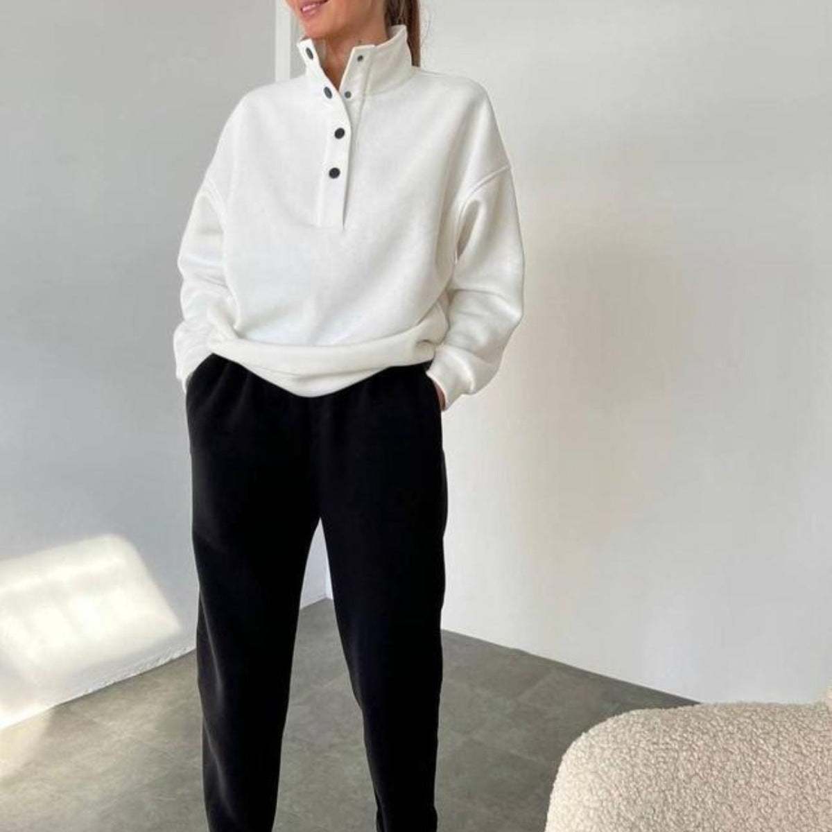 Womens Half Snap Fleece Sweatshirt Pants Lounge Set
