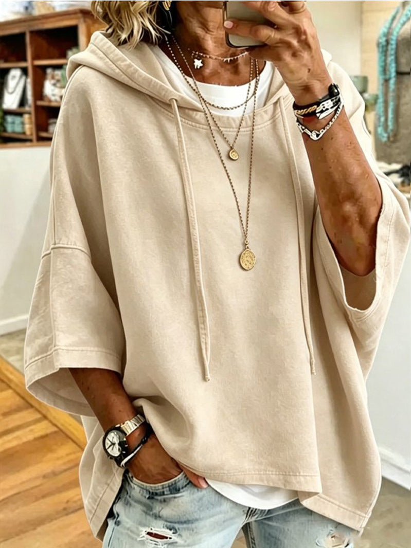 Women's Oversized Batwing Short Sleeve Hoodie Casual