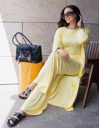 Women's 3 Piece Lounge Set Crop Top Wide Leg Pants Duster
