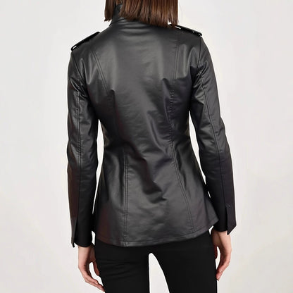 Women's Distressed Faux Leather Jacket Gothic Stand Collar