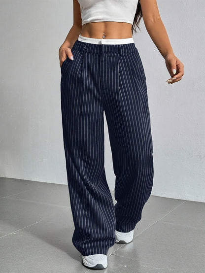 Women's High Waist Striped Wide Leg Trousers
