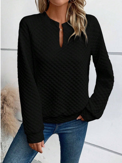Women's Oversized Quilted V Neck Raglan Sweatshirt