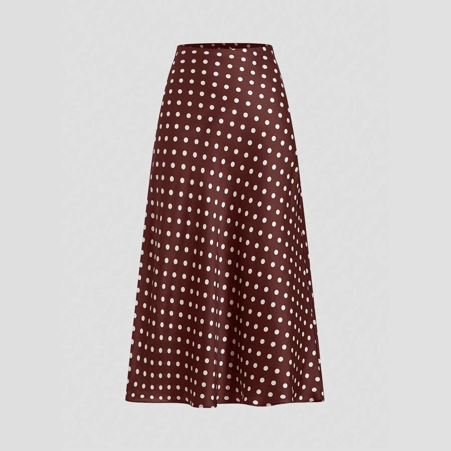 Polka Dot Satin A-Line Skirt Trendy Zip Midi Dress