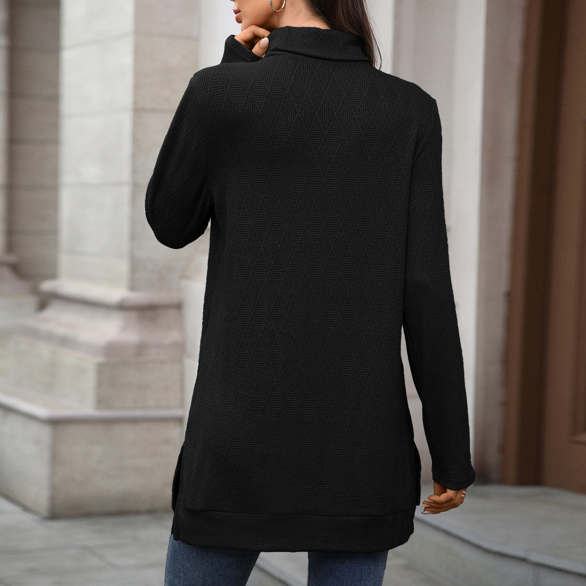 Women's Oversized Turtleneck Long Sleeve Tunic Side Slit