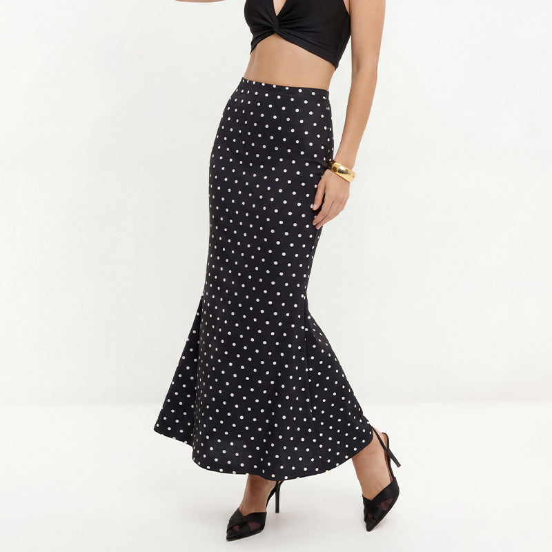 Polka Dot High Waist Flounce Hem Midi Skirt