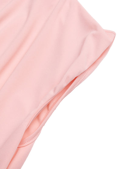 Pink Floral Two Piece Set Padded Shoulder Top Midi Skirt
