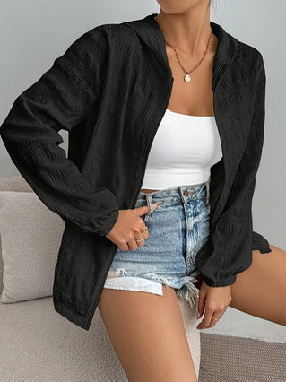 Women's Lightweight Zip Up Hooded Jacket Casual Oversized