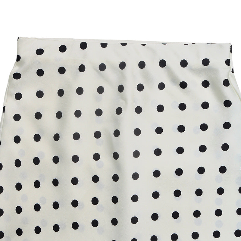 Polka Dot Satin Midi Skirt Mermaid Hem A Line
