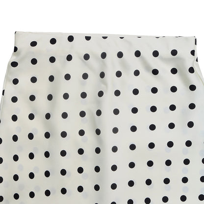 Polka Dot Satin Midi Skirt Mermaid Hem A Line