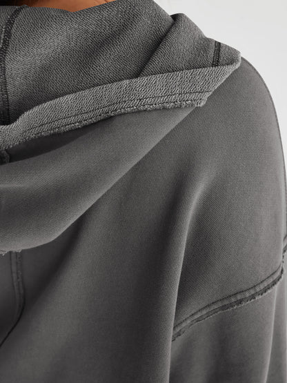 Oversized V Neck Hooded Sweatshirt Pullover Top