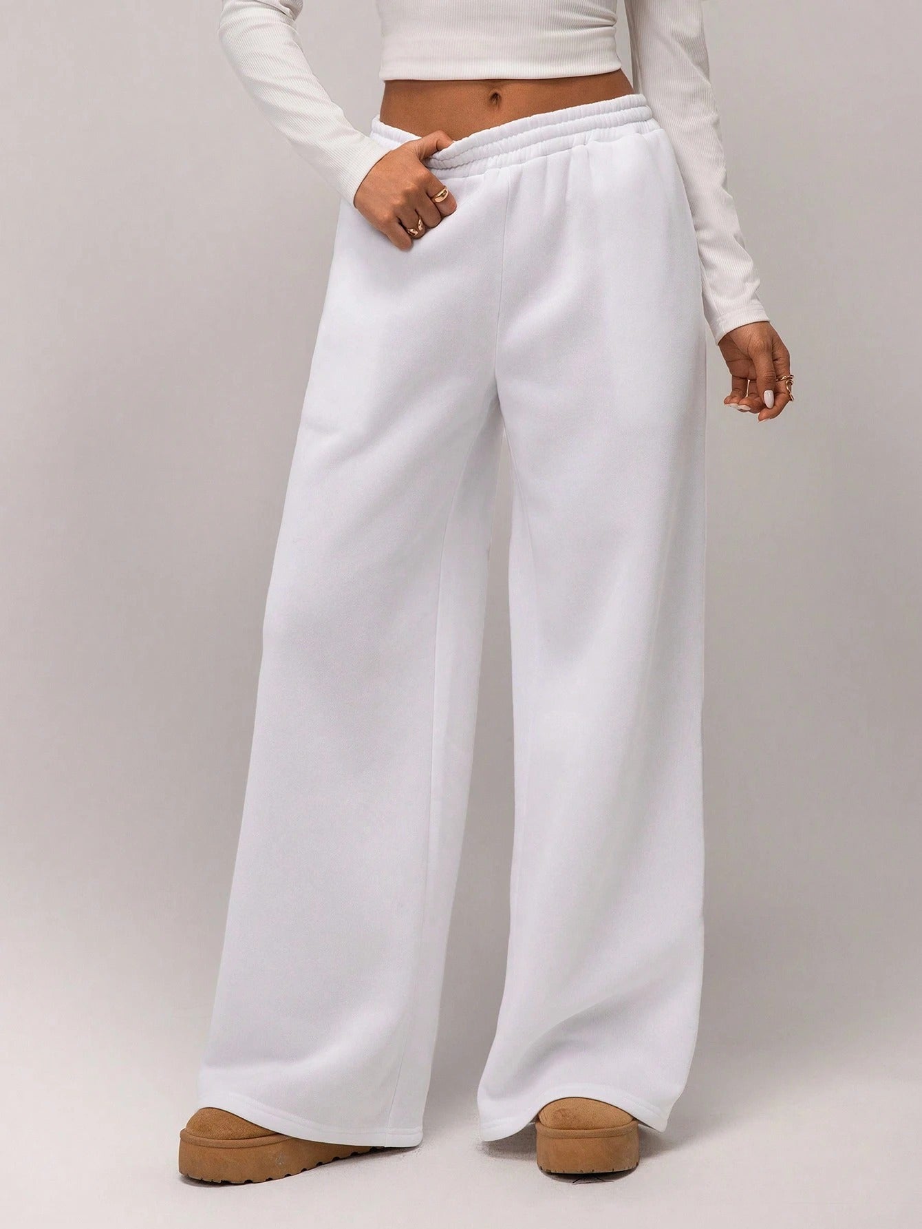 Women Fleece Wide Leg Sweatpants Drawstring Lounge Pants
