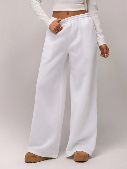 Women Fleece Wide Leg Sweatpants Drawstring Lounge Pants