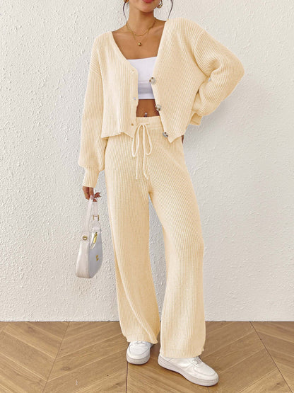 Cozy Two-Piece Set | Buttoned Cardigan & Drawstring Trousers