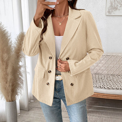 Corduroy Double Breasted Blazer Jacket Casual Fall Coat