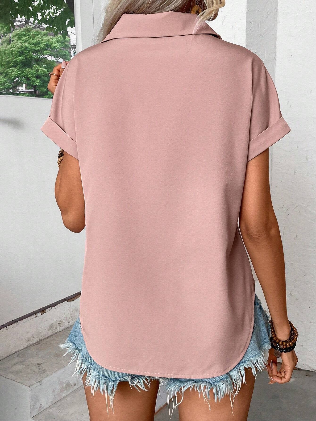 Pleated Shoulder Button Down Shirt with Pockets