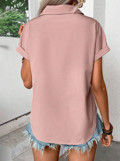 Pleated Shoulder Button Down Shirt with Pockets