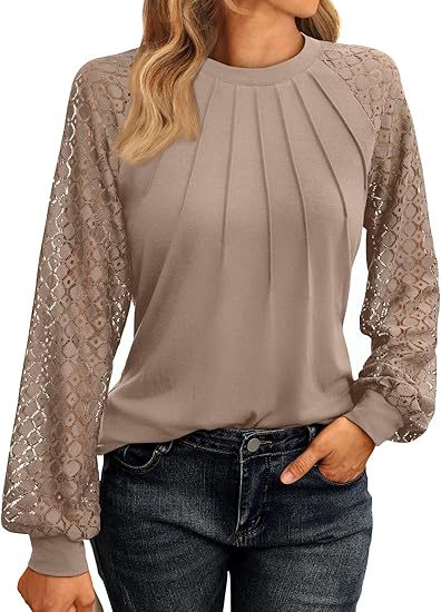 Lace Long Sleeve Knit Blouse Casual Chic Top