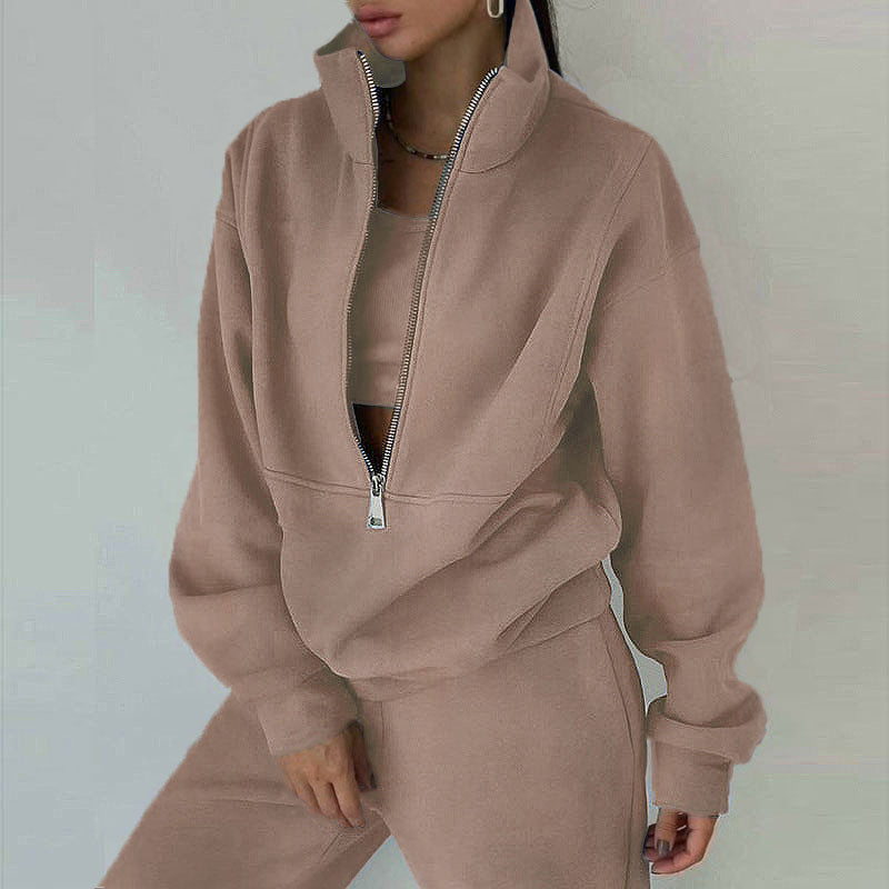 Women's 2 Piece Half Zip Fleece Sweatshirt Pants Set