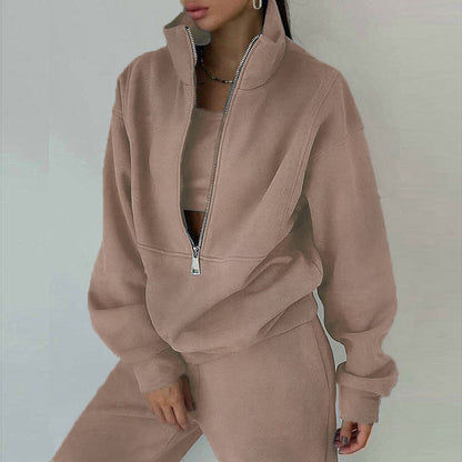 Women's 2 Piece Half Zip Fleece Sweatshirt Pants Set
