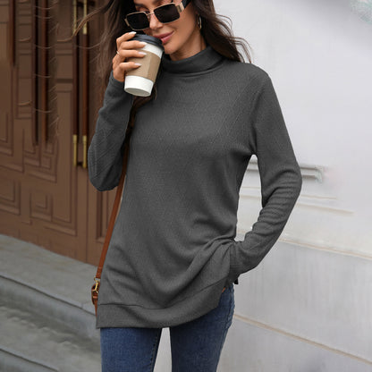 Women's Oversized Turtleneck Long Sleeve Tunic Side Slit