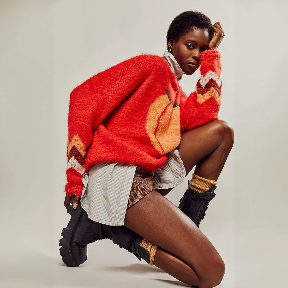 Cozy Oversized Graphic Crewneck Knit Sweater