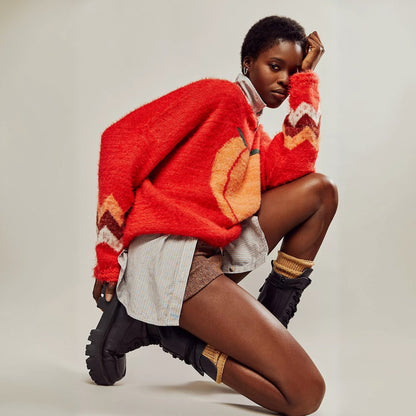 Cozy Oversized Graphic Crewneck Knit Sweater