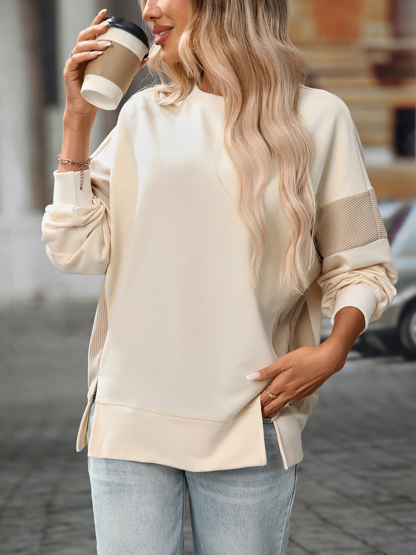 2025 Fall/Winter Colorblock Crew Neck Sweatshirt – Loose Casual Pullover