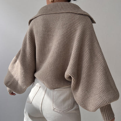 Womens Collared V Neck Ribbed Knit Sweater