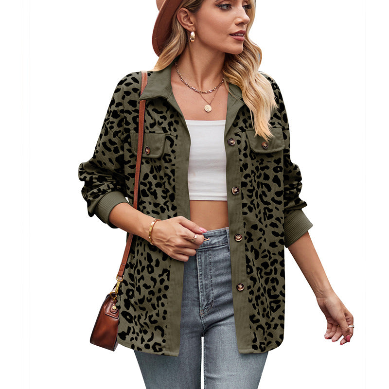 Leopard print corduroy shacket relaxed fit