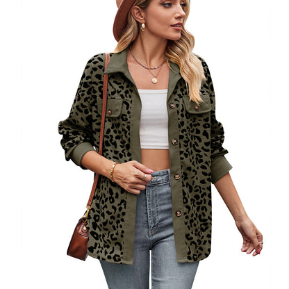 Leopard print corduroy shacket relaxed fit