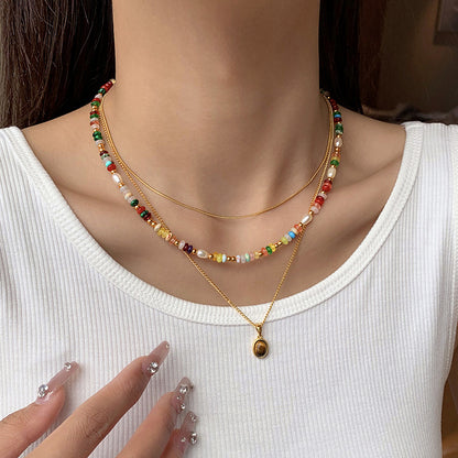 Multicolor Beaded Freshwater Pearl Necklace