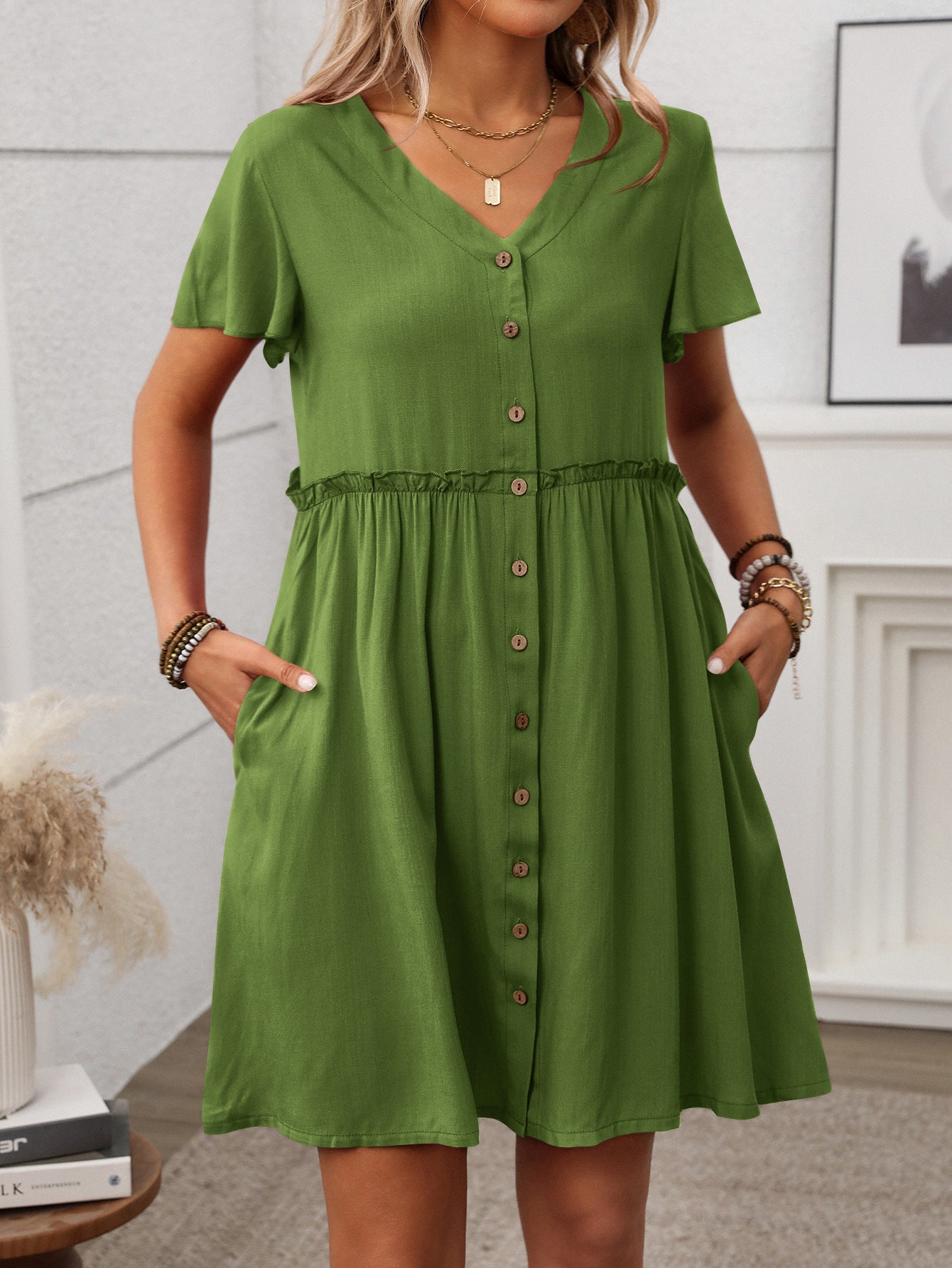 Bohemian V-Neck Ruffle Dress