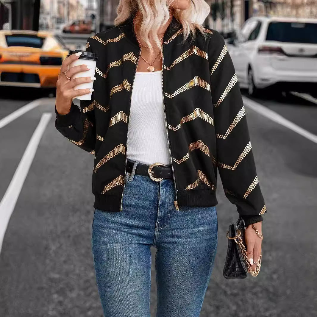 Women's T-Shirt T-Line Jacket with Bronzing Print