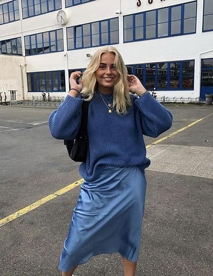 Women's Satin High-Waist Midi Skirt – Elegant Summer Slip Skirt