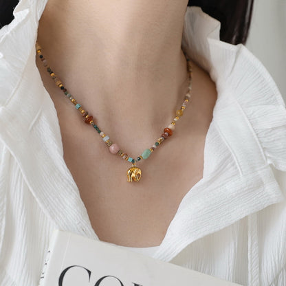Boho Natural Stone Beaded Elephant Choker Necklace