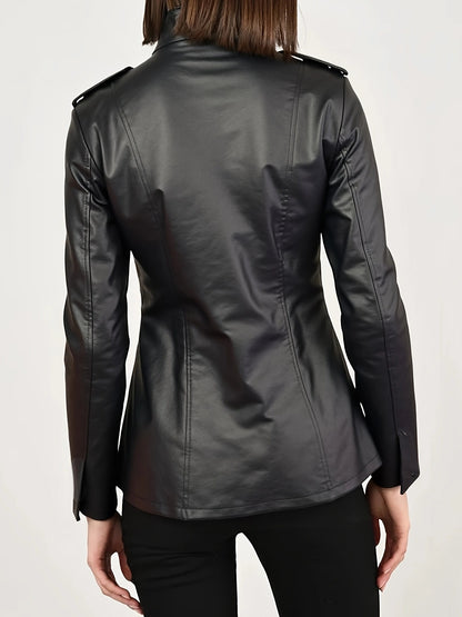 Women's Distressed Faux Leather Jacket Gothic Stand Collar