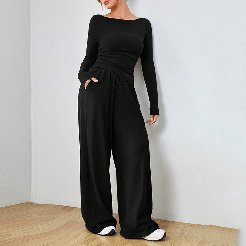 Women's Two Piece Wide Leg Pants Set Long Sleeve