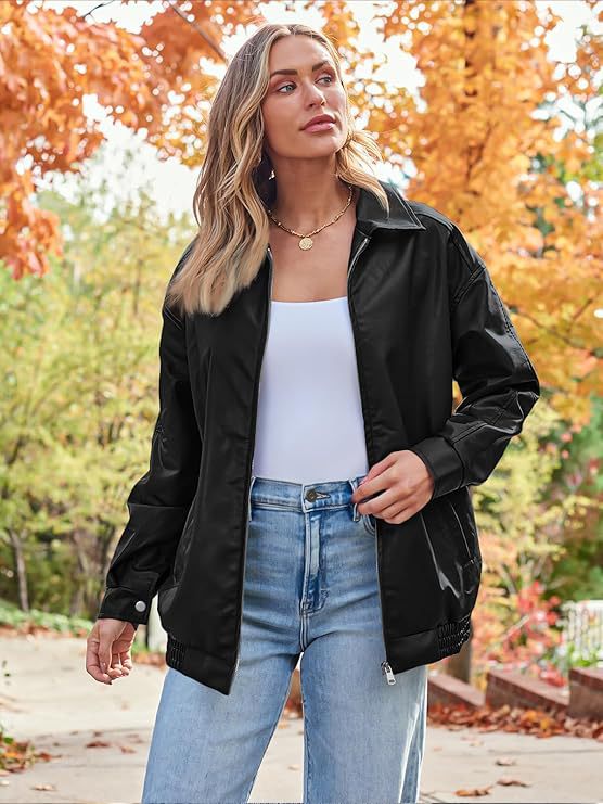 Women's Oversized Faux Leather Moto Jacket Zip Up