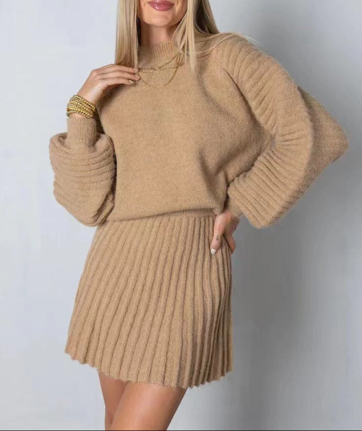Women's Ribbed Knit Sweater Skirt 2 Piece Set