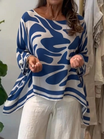 Women's Oversized Abstract Print Long Sleeve Casual Blouse