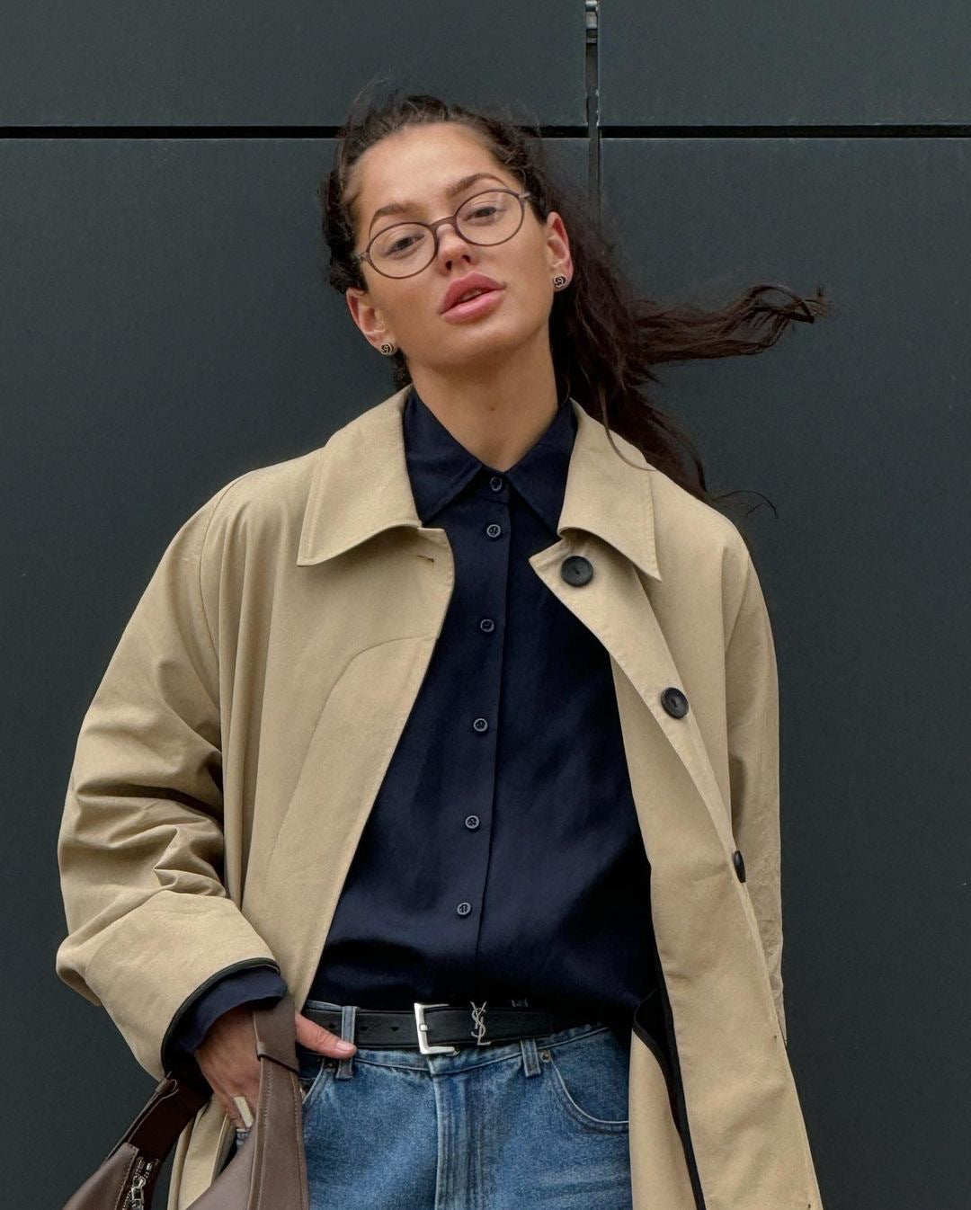 Women's Oversized Long Khaki Trench Coat