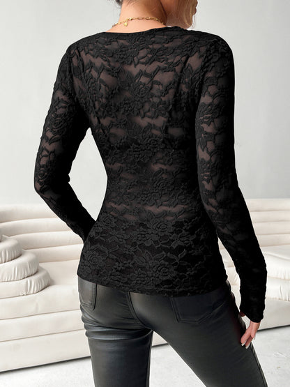 Long Sleeve Pullover Floral Lace Mesh Top