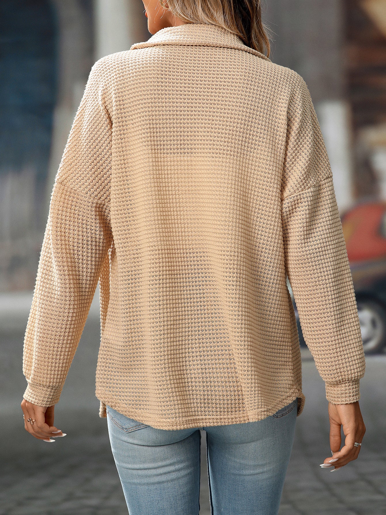 2025 Fall/Winter Casual Waffle Knit Shirt – Loose Fit Commuter Top
