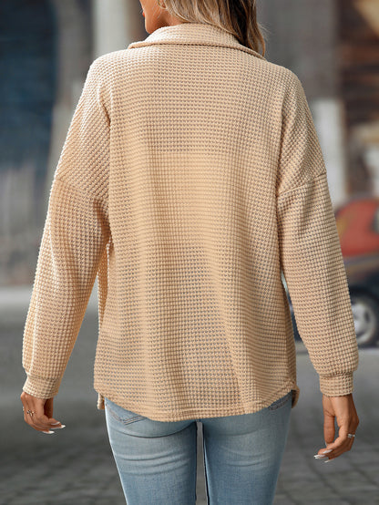 2025 Fall/Winter Casual Waffle Knit Shirt – Loose Fit Commuter Top